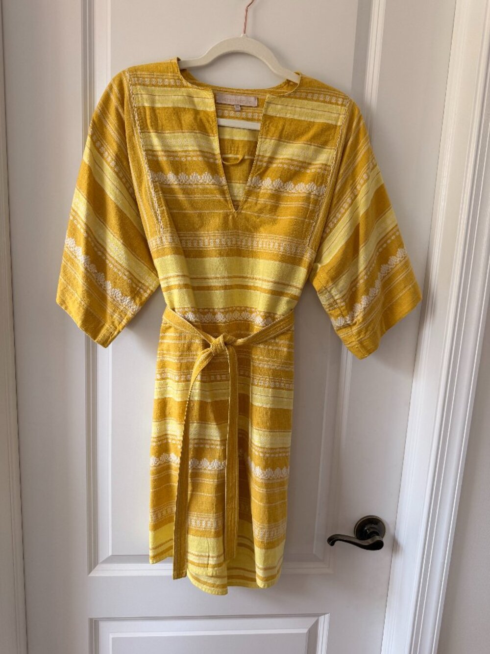 Vanessa Bruno Yellow Striped Mini Dress with V-Neck